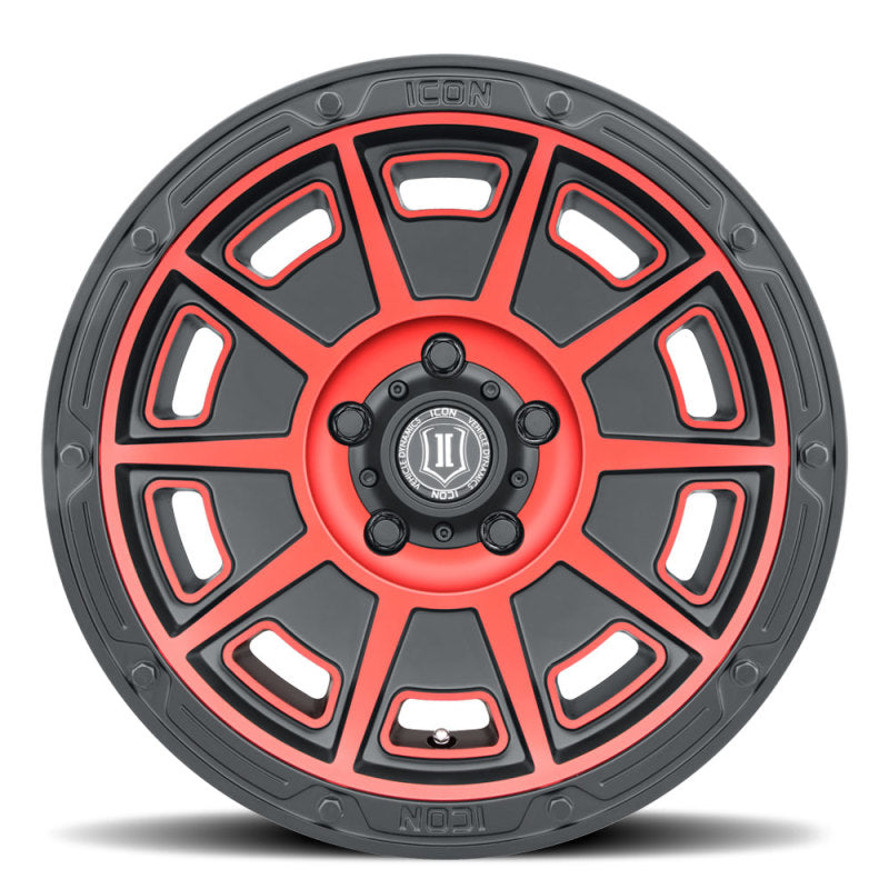 Load image into Gallery viewer, ICON Victory 17x8.5 5x4.5 0mm Offset 4.75in BS Satin Black w/Red Tint Wheel
