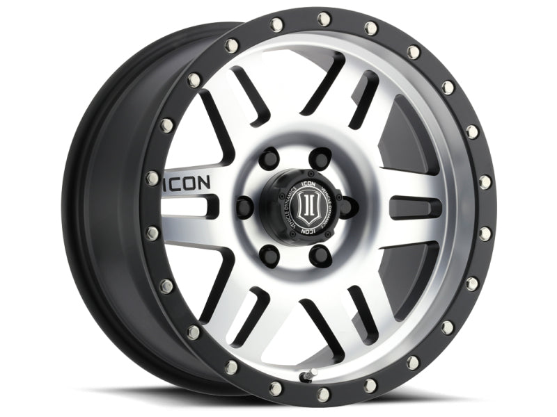 Load image into Gallery viewer, ICON Six Speed 17x8.5 6x5.5 0mm Offset 4.75in BS 108mm Bore Satin Black/Machined Wheel
