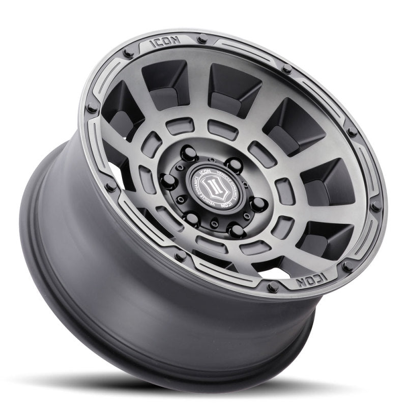 Load image into Gallery viewer, ICON Thrust 17x8.5 6x5.5 25mm Offset 5.75in BS 95.1mm Bore Smoked Satin Black Wheel
