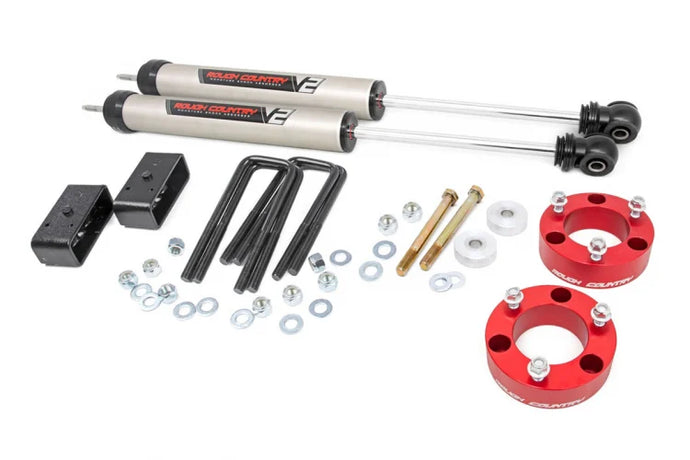 Rough Country | 2005-2023 Toyota Tacoma 2WD / 4WD 3 Inch Inch Lift Kit No Struts (Red Spacers) - Rear V2 Shocks | 74570Red