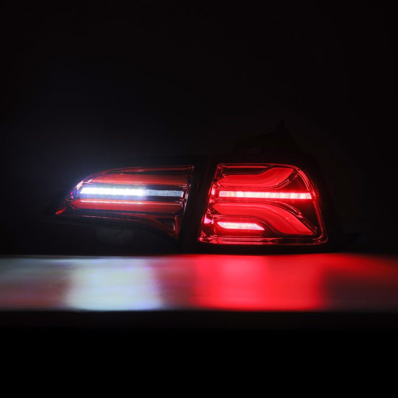 Load image into Gallery viewer, AlphaRex 17-22 Tesla Model 3 PRO-Series LED Tail Lights Red Smoke w/Seq Sig
