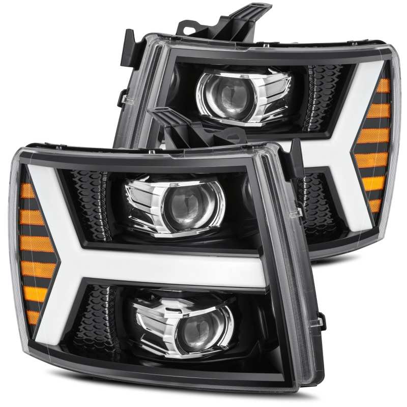 Load image into Gallery viewer, AlphaRex 07-13 Chevy 1500HD PRO-Series Proj Headlight Plank Style Gloss Blk w/Activ Light/Seq Signal
