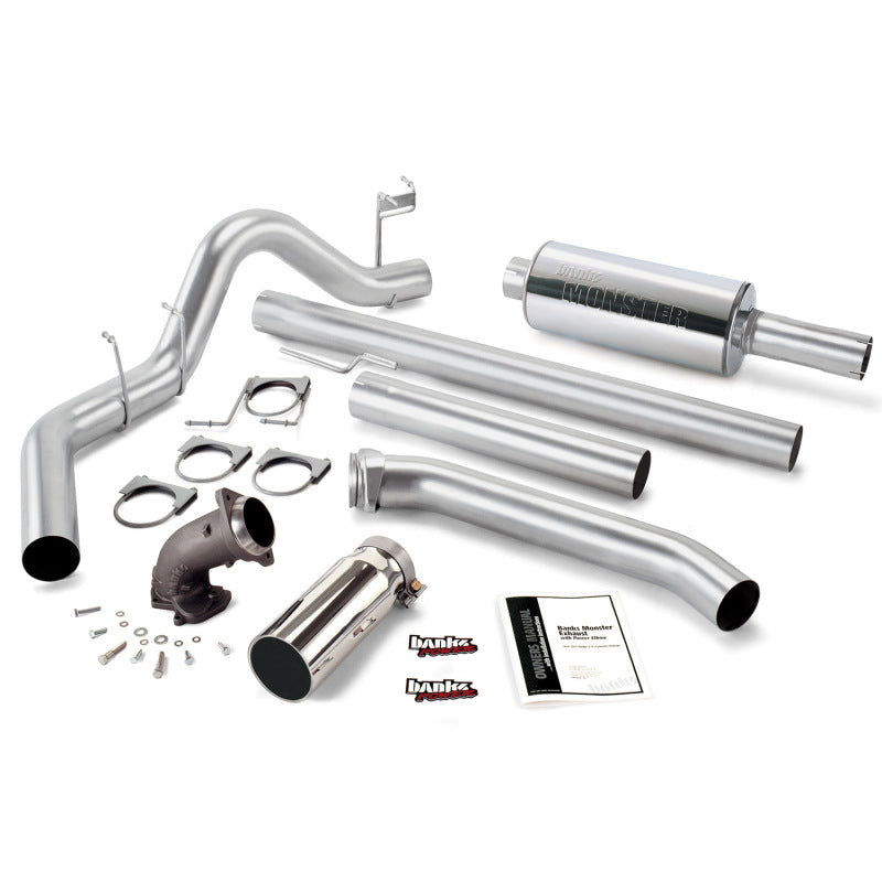 Load image into Gallery viewer, Banks Power | 1998.5-2002 Dodge 5.9L Cummins Extended Cab Monster Exhaust With Power Elbow - 4 Inch SS Single Exhaust With Chrome Tip
