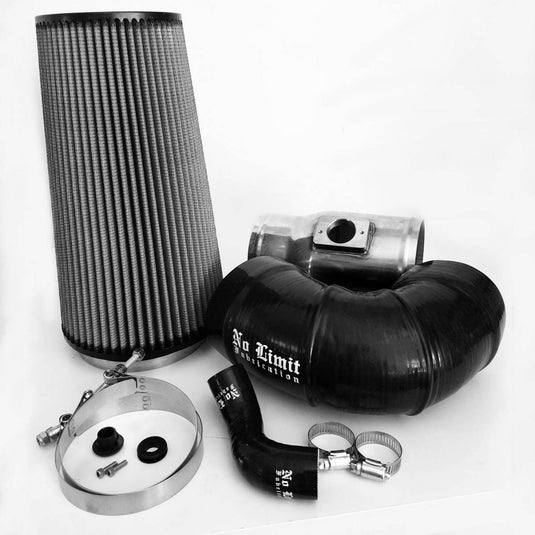 No Limit Fabrication | 6.4 Cold Air Intake 08-10 Ford Super Duty Power Stroke Polished Dry Filter for Mod Turbo 5 Inch Inlet | 64CAID5