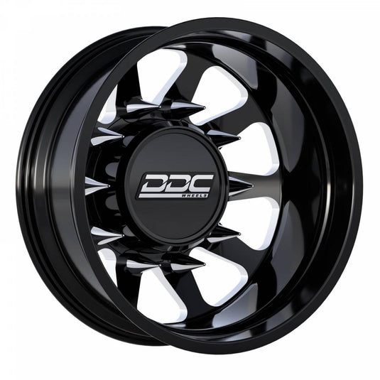 DDC Wheels | 2011-2023 GM Silverado / Sierra 3500 Dually Wheel Kit  The Ten Black / Milled 22X8.25 8X210 154.2Cb 13.50 Tire | 02BM-210-28-13