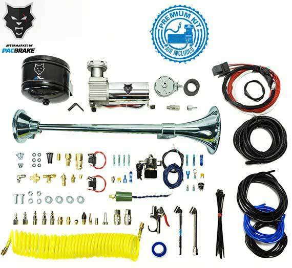 PacBrake | Premium Large Single Air Horn Kit W/ Air Horn Kit (HP10234) And Onboard Air Kit (HP10163)