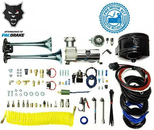 PacBrake | Premium Dual Air Horn Kit W/ Air Horn Kit (HP10073) And Onboard Air Kit (HP10163)