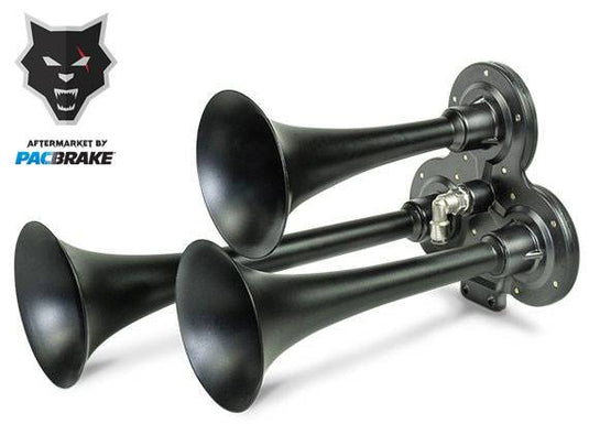 PacBrake | Premium Trio Air Horn Kit W/ Air Horn Kit (HP10235) And Onboard Air Kit (HP10163)Matte Black