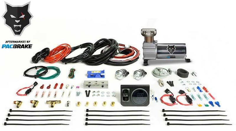 Load image into Gallery viewer, PacBrake | Premium In Cab Control Kit For Simultaneous Spring Activation W/ HP325 Compressor Air Spring Dash Switches Pre Built Harnesses Fittings Fasterners and Everything Required For a Complete Install
