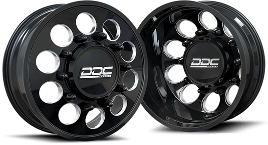 DDC Wheels | 1994-2018 Dodge Ram 3500 The Hole 22x8.5 Black / Milled Dually Wheel | 03BM-165-28-12DR