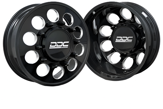 DDC Wheels | 2005-2010 Ford F-450 The Hole 22x8.5 Black / Milled Dually Wheel Kit