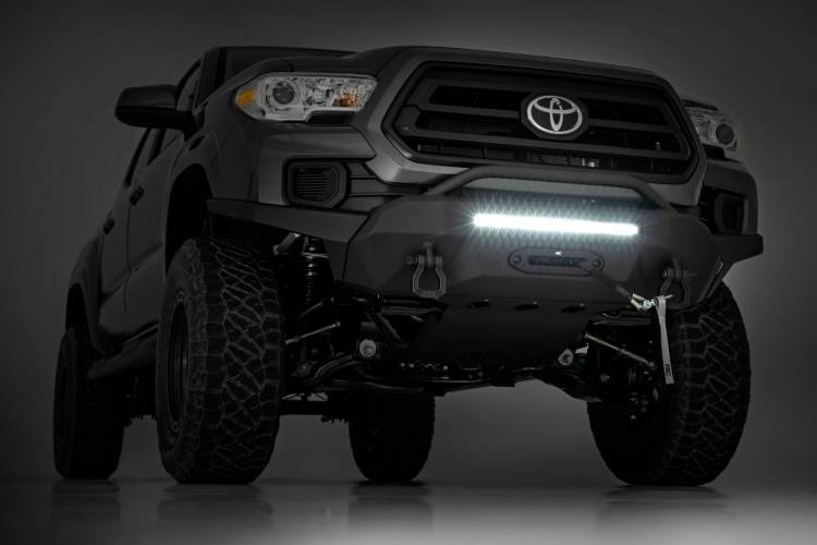 Load image into Gallery viewer, Rough Country | 2016-2023 Toyota Tacoma Front Hybrid High Clearance Bumper - Black Lights With White DRL - Winch Mount Only
