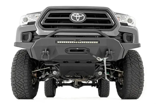 Rough Country | 2016-2023 Toyota Tacoma Front Hybrid High Clearance Bumper - Black Lights With White DRL - Winch Mount Only