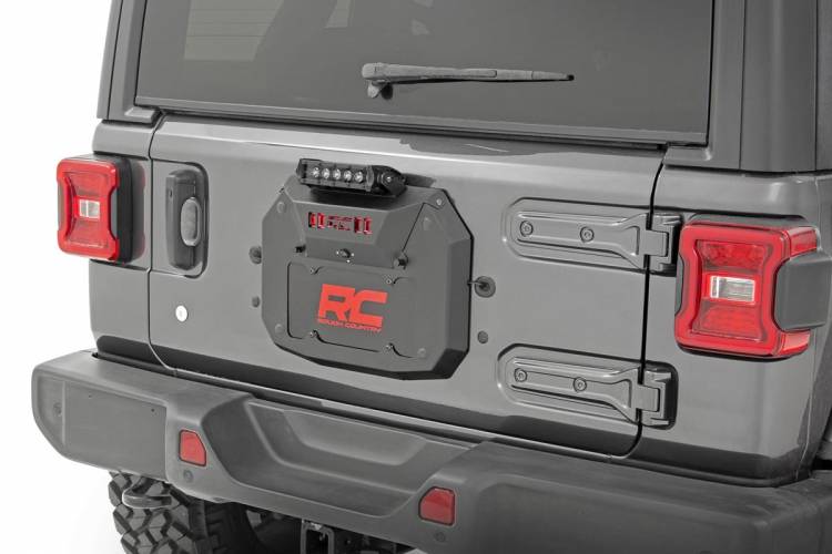 Load image into Gallery viewer, Rough Country | 2018-2024 Jeep Wrangler JL 4WD Spare Tire Carrier Delete Kit With Black Light Kit
