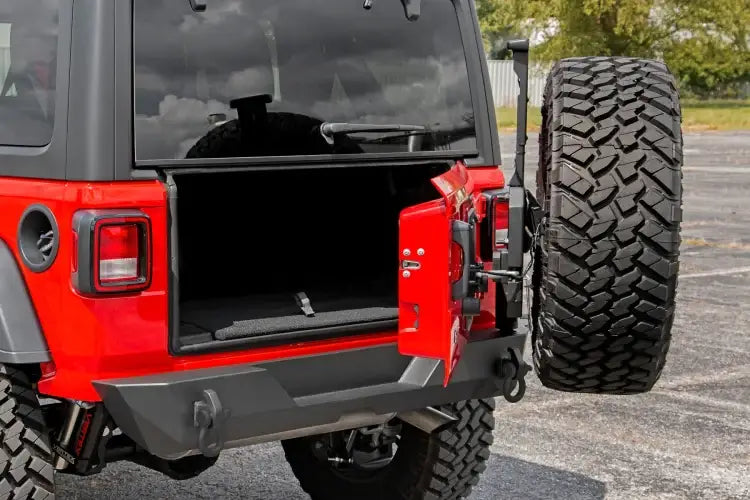 Load image into Gallery viewer, Rough Country | 2018-2024 Jeep Wrangler JL / Wrangler 4XE 4WD Trail Tire Carrier Rear Bumper
