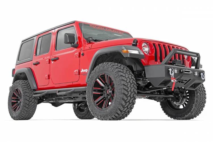 Load image into Gallery viewer, Rough Country | 2018-2024 Jeep Wrangler JL Unlimited 4WD 4 Door Wheel To Wheel Nerf Steps
