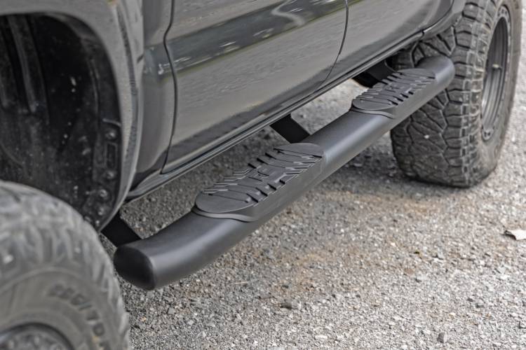 Load image into Gallery viewer, Rough Country | 2005-2023 Toyota Tacoma Double Cab 2WD / 4WD Black Oval Nerf Steps
