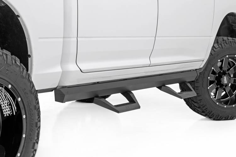 Load image into Gallery viewer, Rough Country | Dodge Ram 1500 / 2500 / 3500 Crew Cab 2WD / 4WD SRX2 Adjustable Aluminum Steps
