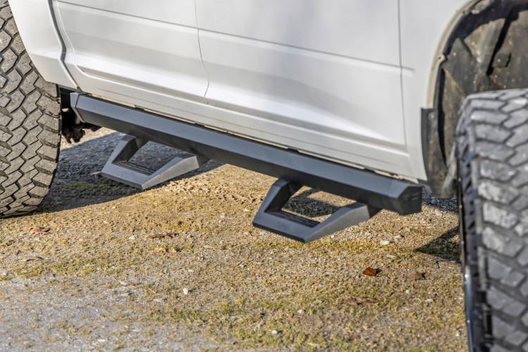 Load image into Gallery viewer, Rough Country | Dodge Ram 1500 / 2500 / 3500 Crew Cab 2WD / 4WD SRX2 Adjustable Aluminum Steps
