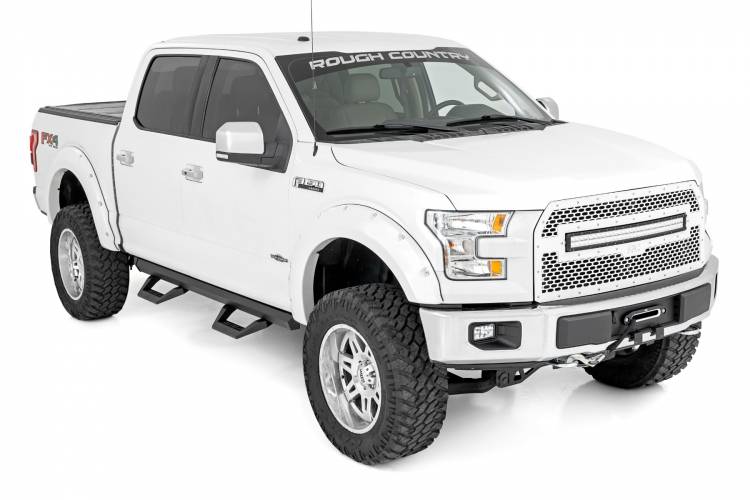 Load image into Gallery viewer, Rough Country | 2015-2021 Ford F150 / Super Duty Crew Cab SRX2 Adjustable Aluminum Steps
