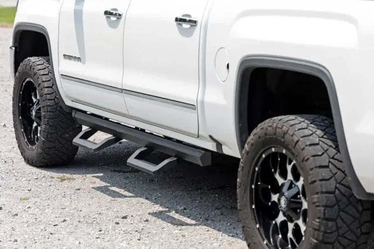 Load image into Gallery viewer, Rough Country | 2007-2018 GM 1500 / 2500 HD / 3500 HD Crew Cab SR2 Adjustable Aluminum Steps | 12001
