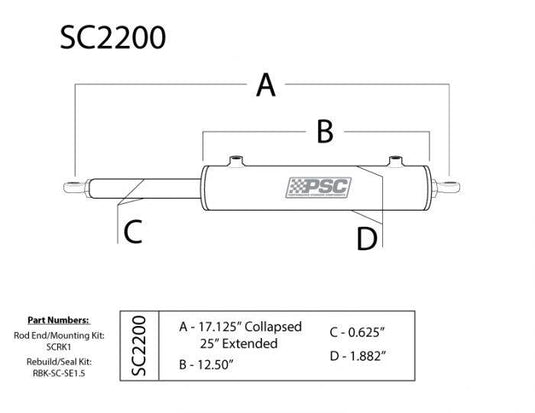 PSC | Single Ended Steering Assist Cylinder 1.5 Inch Bore X 8 Inch Stroke