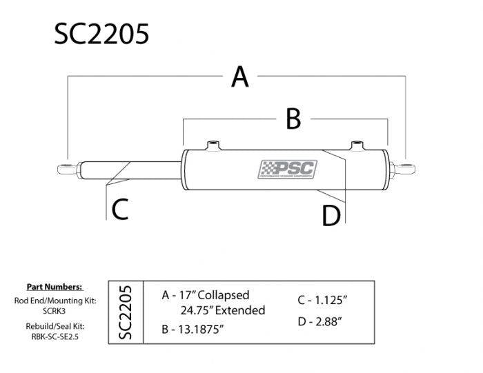 Load image into Gallery viewer, PSC | Single Ended Steering Cylinder 2.5 Inch Bore X 8 Inch Stroke
