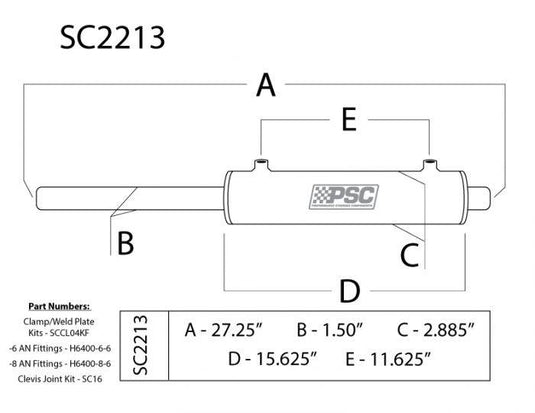 PSC | 2.5 Inch X 10.0 Inch Stroke Double Ended Steering Cylinder