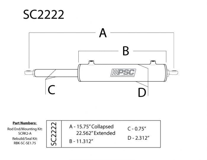 Load image into Gallery viewer, PSC | 1.75 Inch Bore X 6.75 Inch Stroke Single Ended Steering Assist Cylinder
