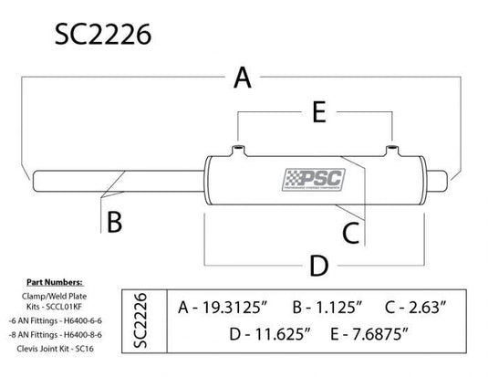 PSC | 2.25 Inch Bore X 6 Inch Stroke Double Ended Steering Cylinder