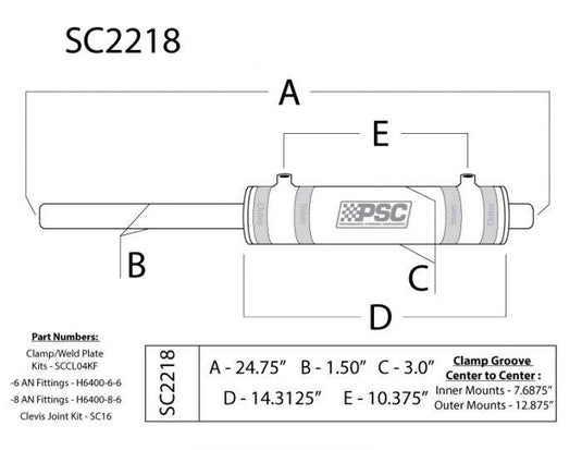 PSC | 2.5 Inch Bore X 8.75 Inch Stroke Double Ended Steering Cylinder