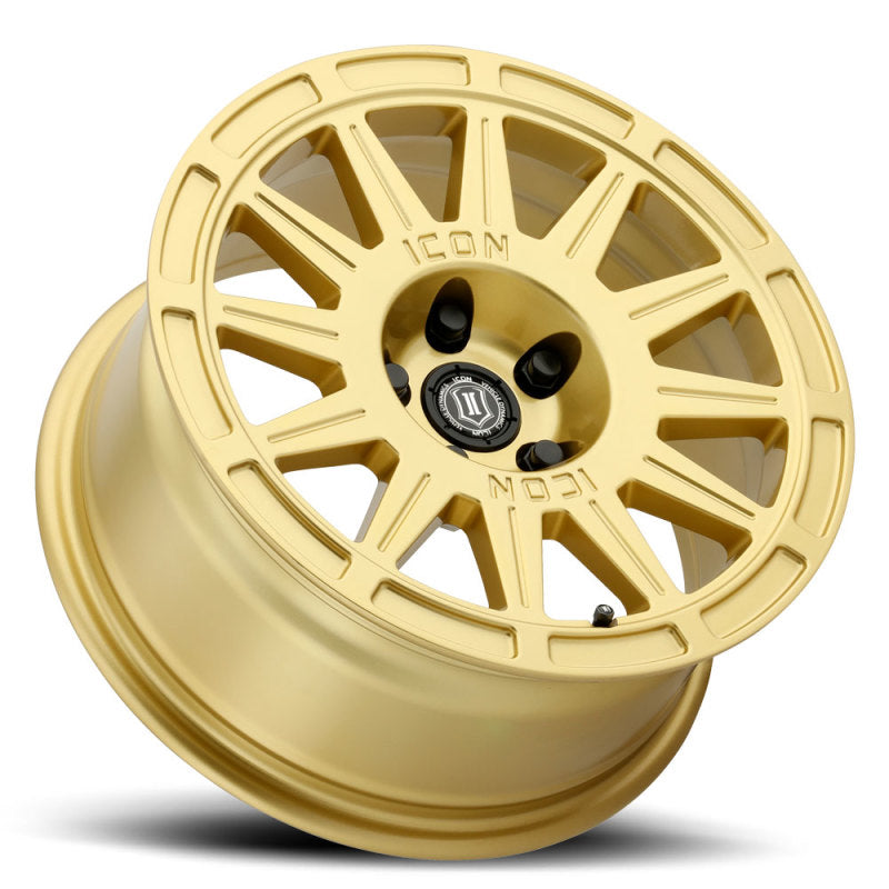 Load image into Gallery viewer, ICON Ricochet 15x7 5x100 15mm Offset 4.6in BS 56.1mm Bore Gloss Gold Wheel
