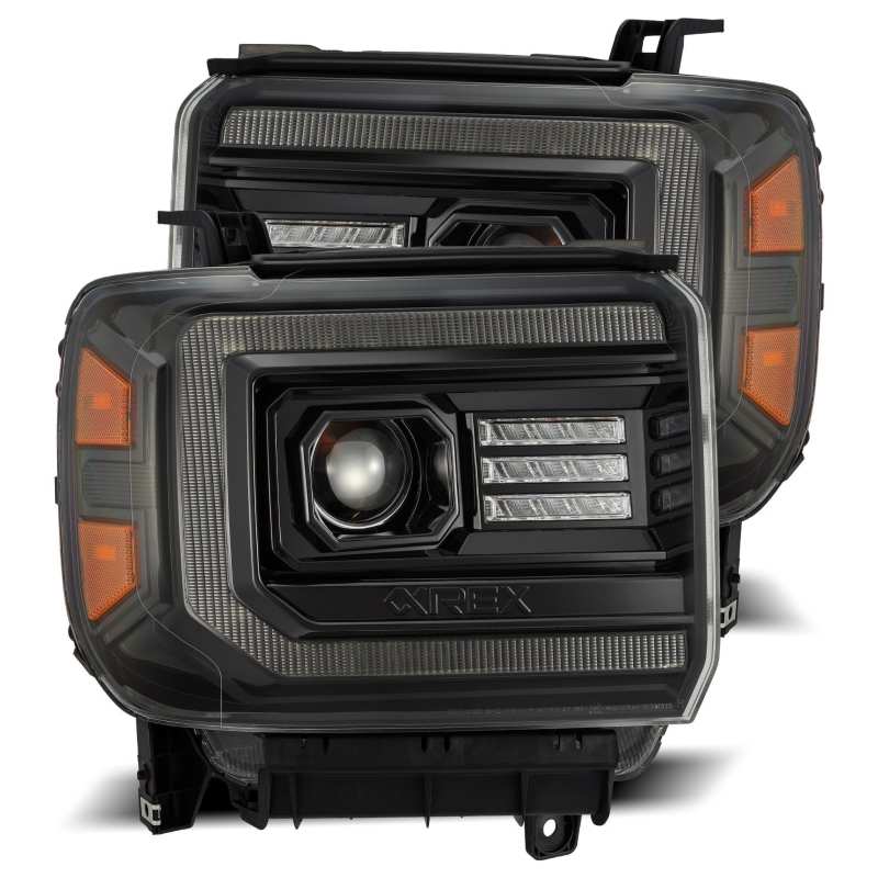 Load image into Gallery viewer, AlphaRex 14-18 GMC Sierra LUXX LED Proj Headlights Plnk Style Alpha Blk w/Activ Light/Seq Signal/DRL
