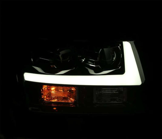 AlphaRex 07-14 Chevy Tahoe PRO-Series Projector Headlights Plank Style Matte Blk w/Activation Light