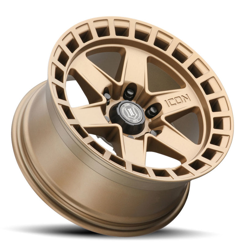 Load image into Gallery viewer, ICON Raider 17x8.5 6x120 0mm Offset 4.75in BS Satin Brass Wheel
