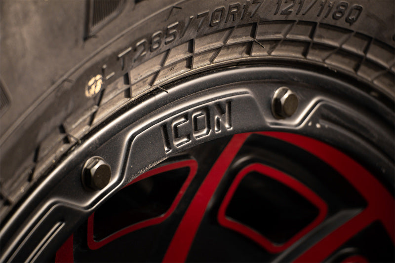 Load image into Gallery viewer, ICON Victory 17x8.5 6x120 0mm Offset 4.75in BS Satin Black w/Red Tint Wheel
