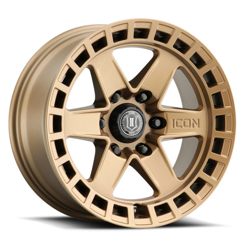Load image into Gallery viewer, ICON Raider 17x8.5 6x120 0mm Offset 4.75in BS Satin Brass Wheel
