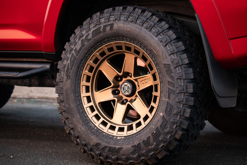 Load image into Gallery viewer, ICON Raider 17x8.5 6x120 0mm Offset 4.75in BS Satin Brass Wheel
