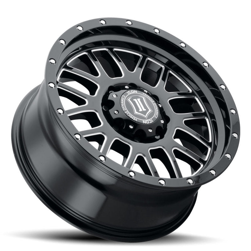 Load image into Gallery viewer, ICON Alpha 20x9 8x6.5in 19mm Offset 5.75in BS Gloss Black Milled Spokes Wheel
