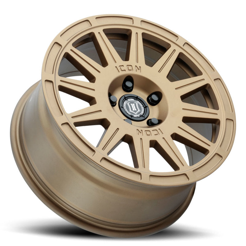 Load image into Gallery viewer, ICON Ricochet 17x8 5x100 38mm Offset 6in BS Satin Gold Wheel
