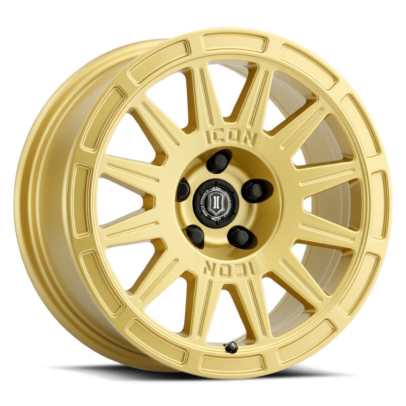 Load image into Gallery viewer, ICON Ricochet 15x7 5x100 15mm Offset 4.6in BS 56.1mm Bore Gloss Gold Wheel
