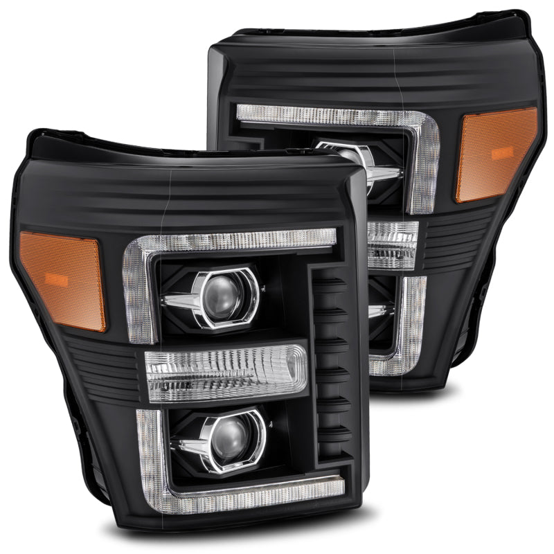 Load image into Gallery viewer, AlphaRex 11-16 Ford F-350 SD LUXX LED Proj Headlights Plank Style Black w/Activ Light/Seq Signal
