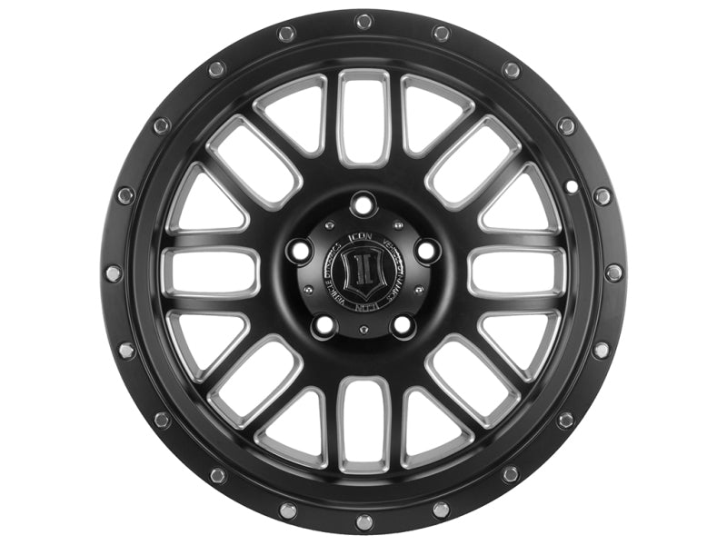 Load image into Gallery viewer, ICON Alpha 20x9 8x6.5 19mm Offset 5.75in BS 125.2mm Bore Satin Black/Milled Windows Wheel
