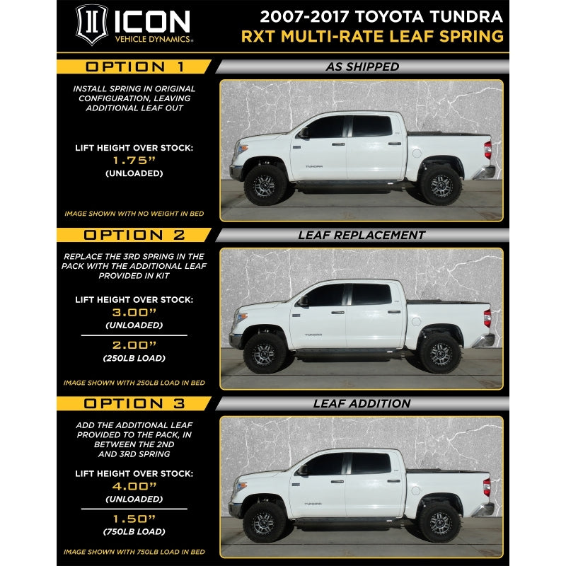 Load image into Gallery viewer, ICON 2007+ Toyota Tundra Multi Rate RXT Leaf Pack w/Add In Leaf
