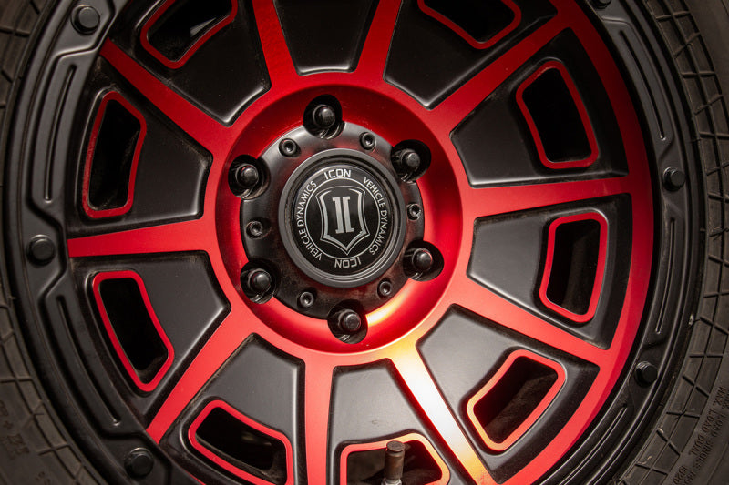 Load image into Gallery viewer, ICON Victory 17x8.5 5x4.5 0mm Offset 4.75in BS Satin Black w/Red Tint Wheel
