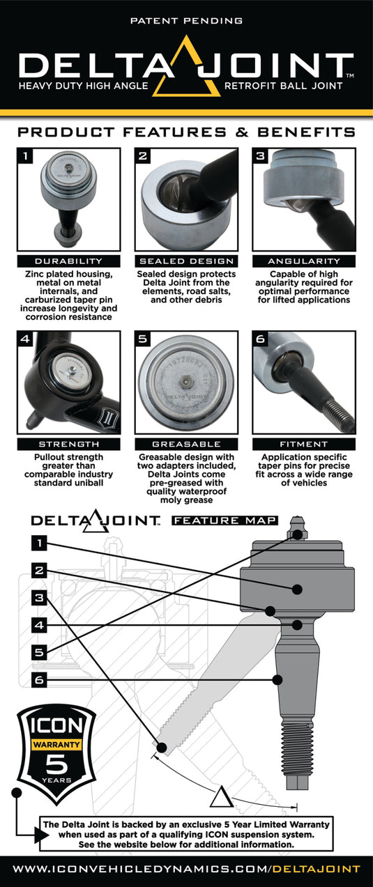 ICON | 2007-2010 Toyota FJ Cruiser / 2003+ 4Runner Tubular Upper Control Arm Delta Joint Kit