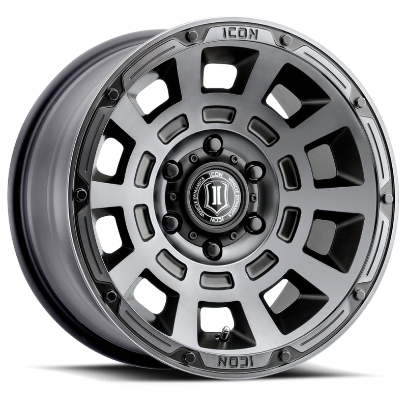 Load image into Gallery viewer, ICON Thrust 17x8.5 5x150 25mm Offset 5.75in BS Smoked Satin Black Tint Wheel
