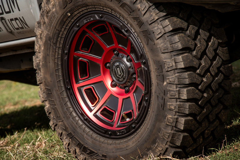 Load image into Gallery viewer, ICON Victory17x8.5 6x5.5 0mm Offset 4.75in BS Satin Black w/Red Tint Wheel
